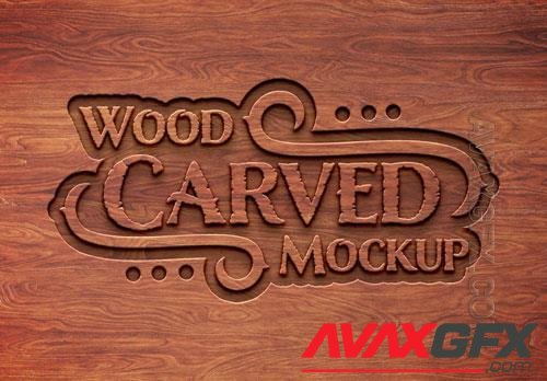 Carved wood text effect mockup Premium Psd