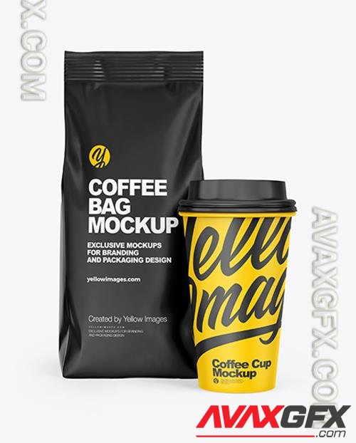 Matte Coffee Bag with Cup Mockup - Front View 72956 TIF