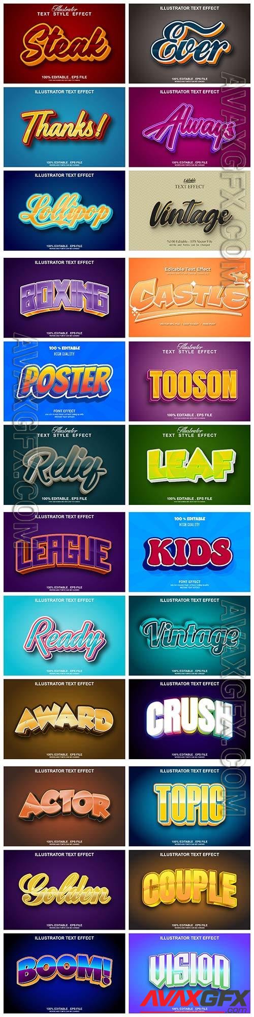 Set 3d editable text style effect vector vol 4