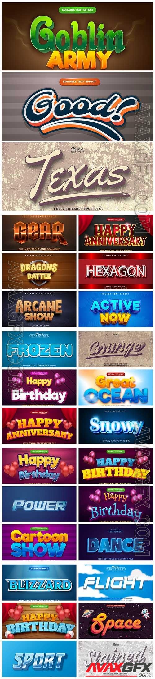 Set 3d editable text style effect vector vol 8