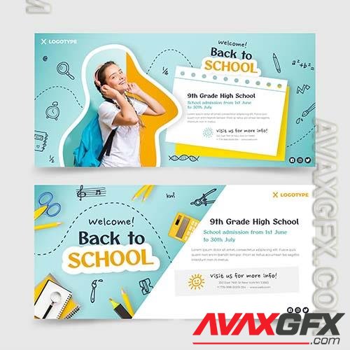 Back to school horizontal banners set with photo