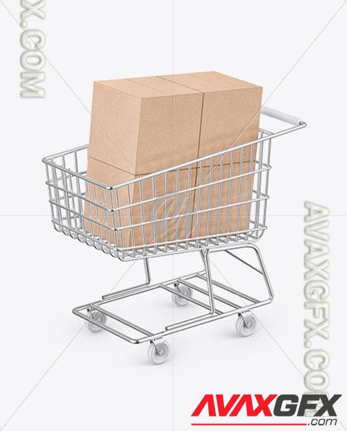 Shopping Cart W/ 4 Kraft Boxes Mockup 73148 TIF