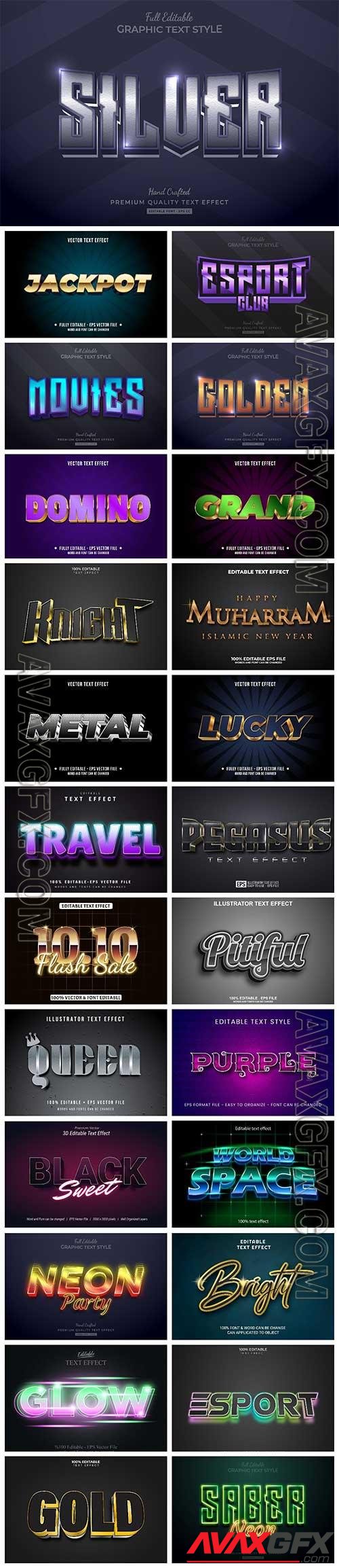 Set 3d editable text style effect vector vol 13