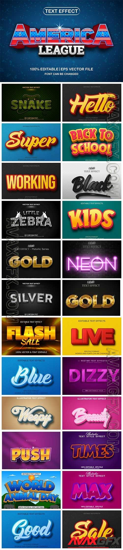 Set 3d editable text style effect vector vol 19