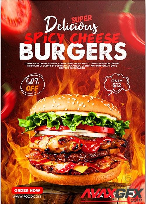 Burger food menu poster psd template