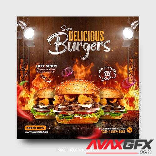 Delicious burger promotion food menu social media post template psd