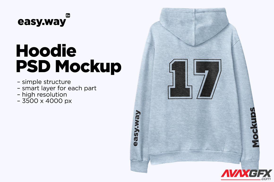 CreativeMarket - Heather Hoodie Back View PSD Mockup 6163223