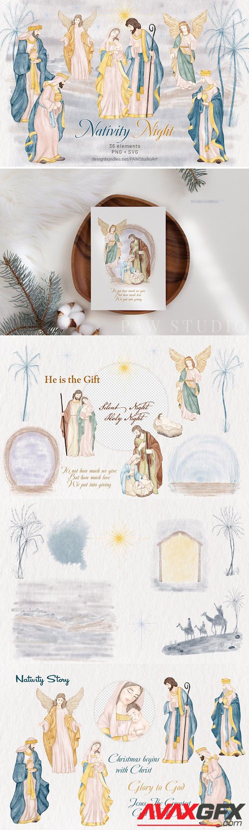 Religious Christmas Nativity Watercolor Clipart - 1569926
