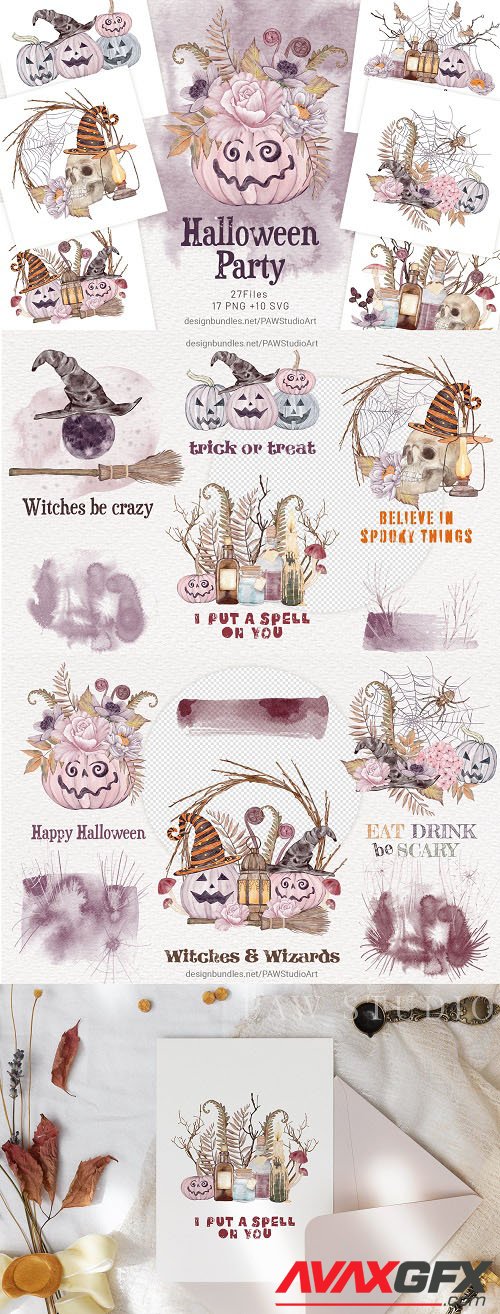 Halloween Cards Spooky Pumpkins & Fall Flowers - 1563418