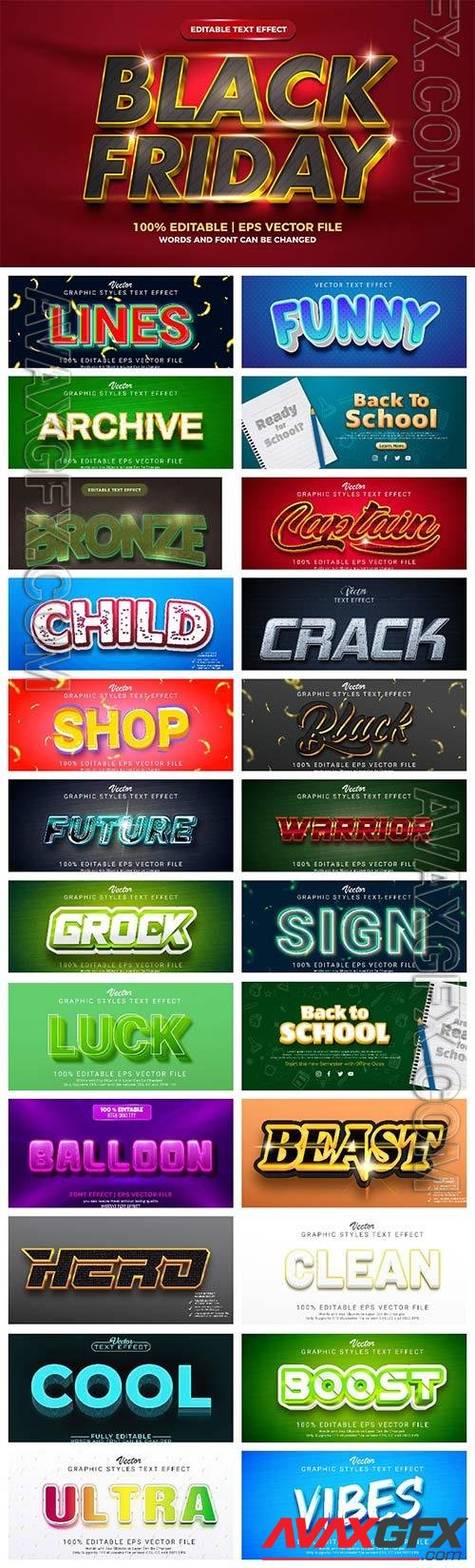 Set 3d editable text style effect vector vol 25