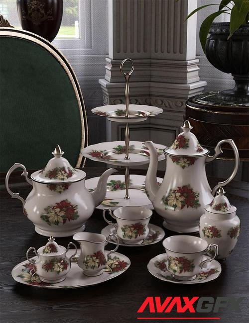 Patterns for Vintage Tea Service Iray