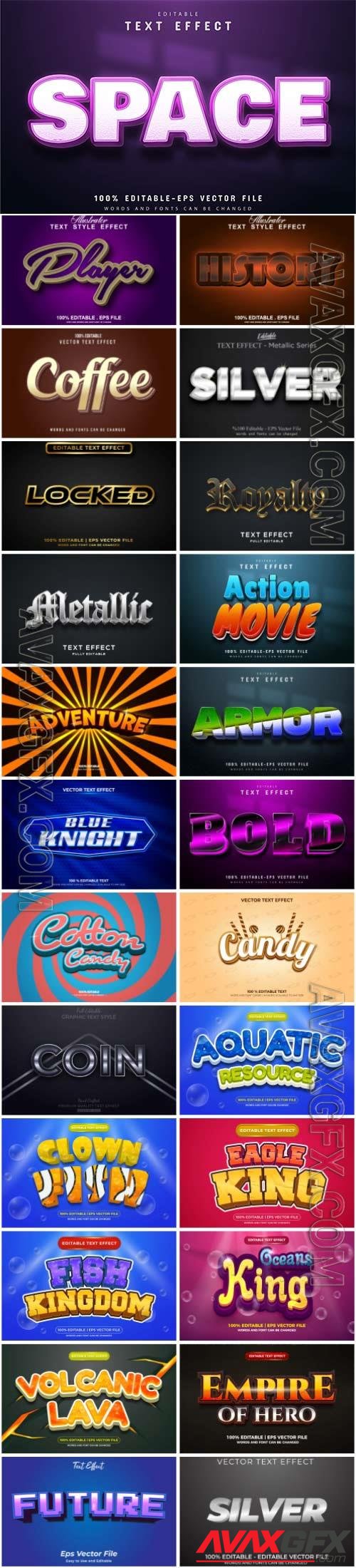 Set 3d editable text style effect vector vol 34