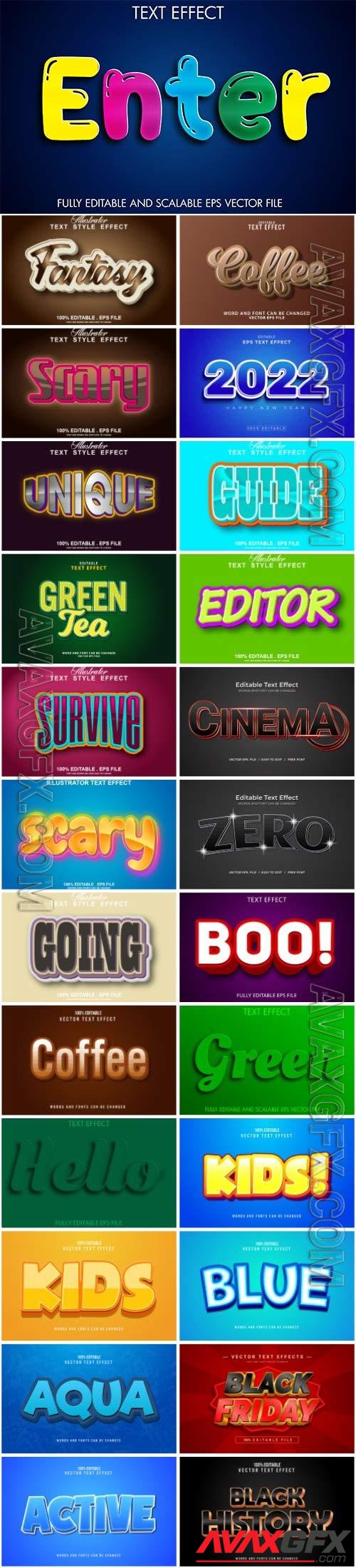 Set 3d editable text style effect vector vol 30