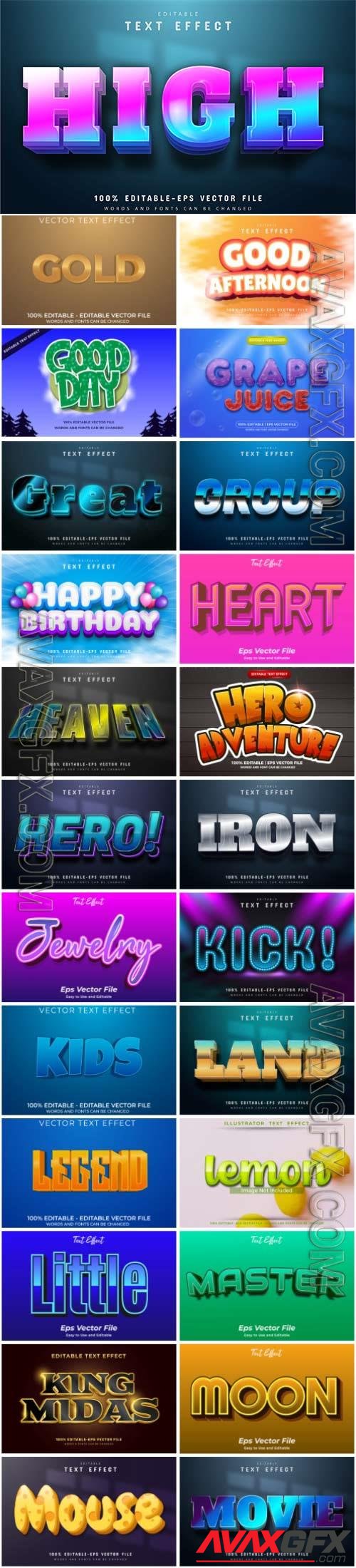 Set 3d editable text style effect vector vol 32