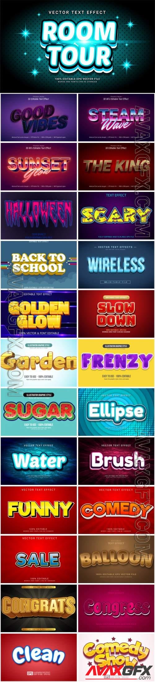 Set 3d editable text style effect vector vol 29