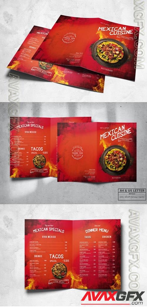 Mexican Bifold Food Menu Design A4 & US Letter MJKU9SZ
