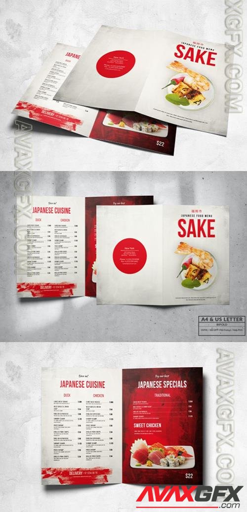 Japanese Bifold Food Menu Design A4 & US Letter 8K2BZP4