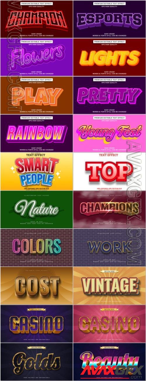 Set 3d editable text style effect vector vol 44