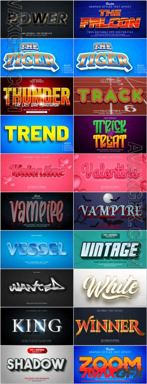 Set 3d editable text style effect vector vol 45