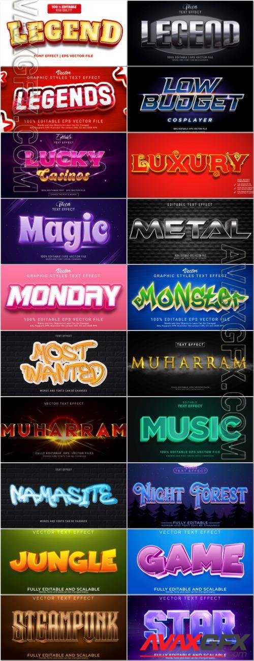 Set 3d editable text style effect vector vol 40