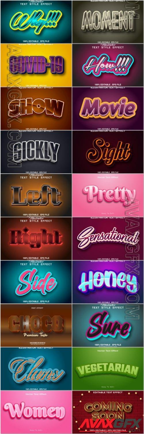 Set 3d editable text style effect vector vol 50