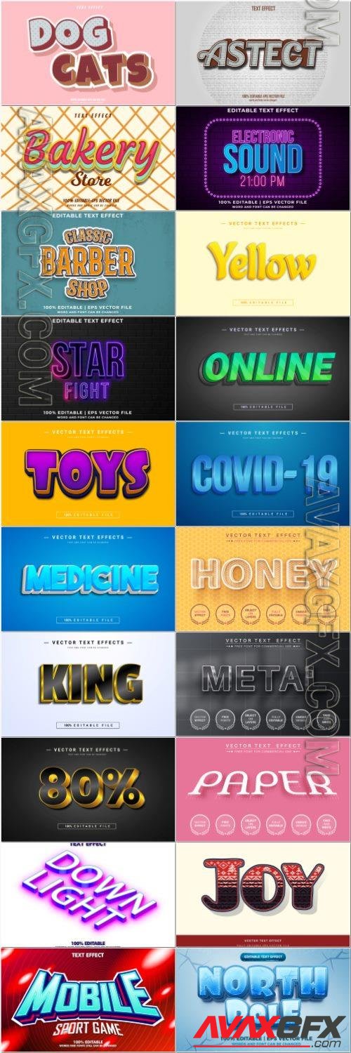 Set 3d editable text style effect vector vol 51