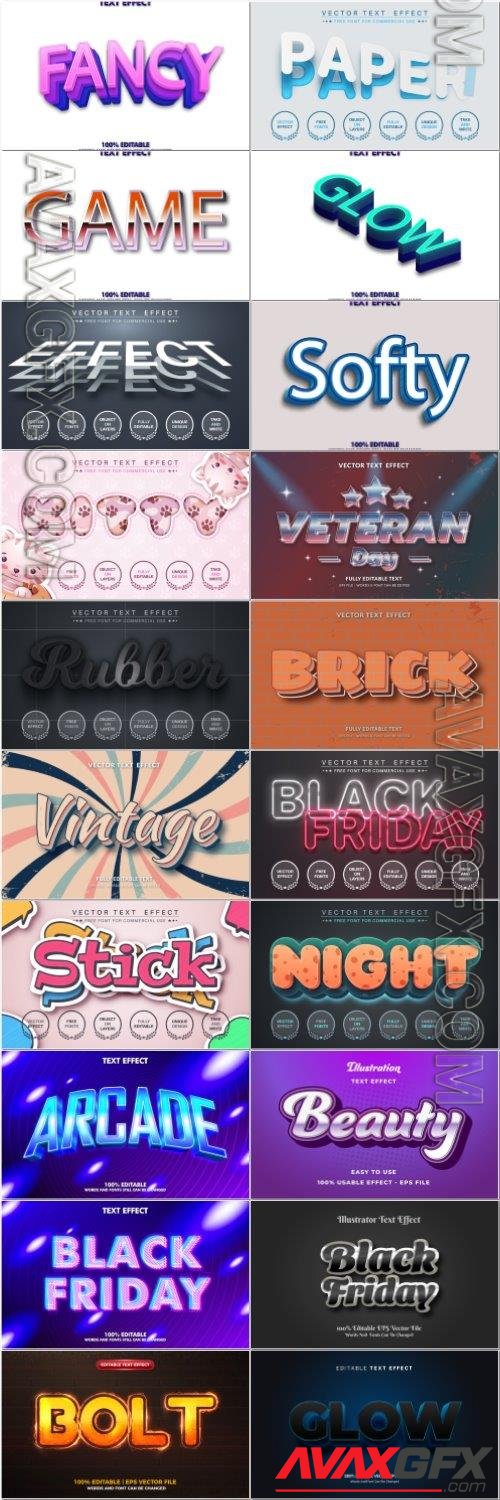 Set 3d editable text style effect vector vol 52