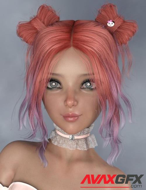 Asuka - Space Buns Hair for Genesis 3 and 8 Female(s)
