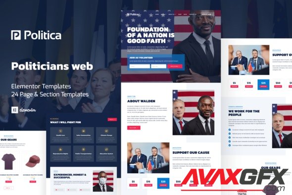 ThemeForest - Politica v1.0.0 - Politician & Public Servant Elementor Template Kit - 33757172