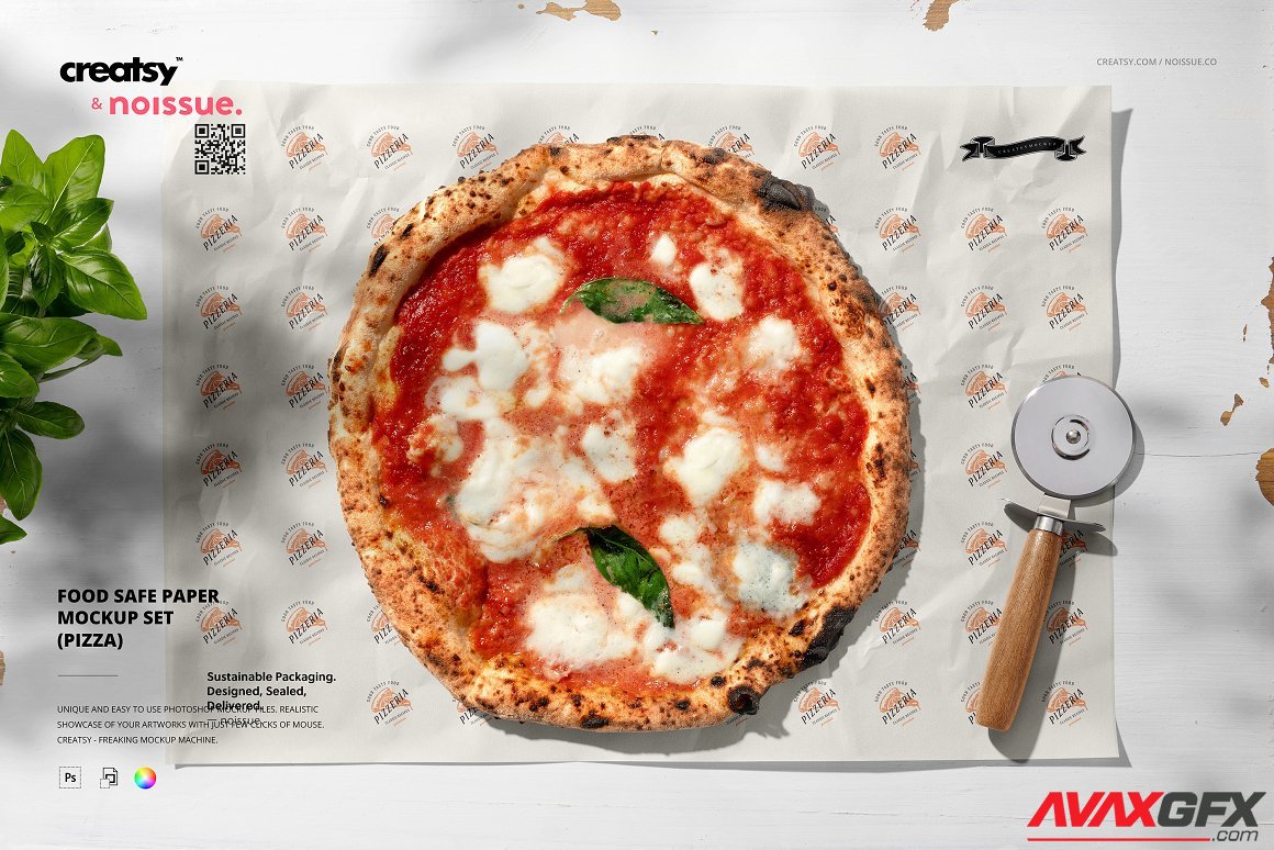 CreativeMarket - Food Safe Paper Mockup (pizza) 6418450