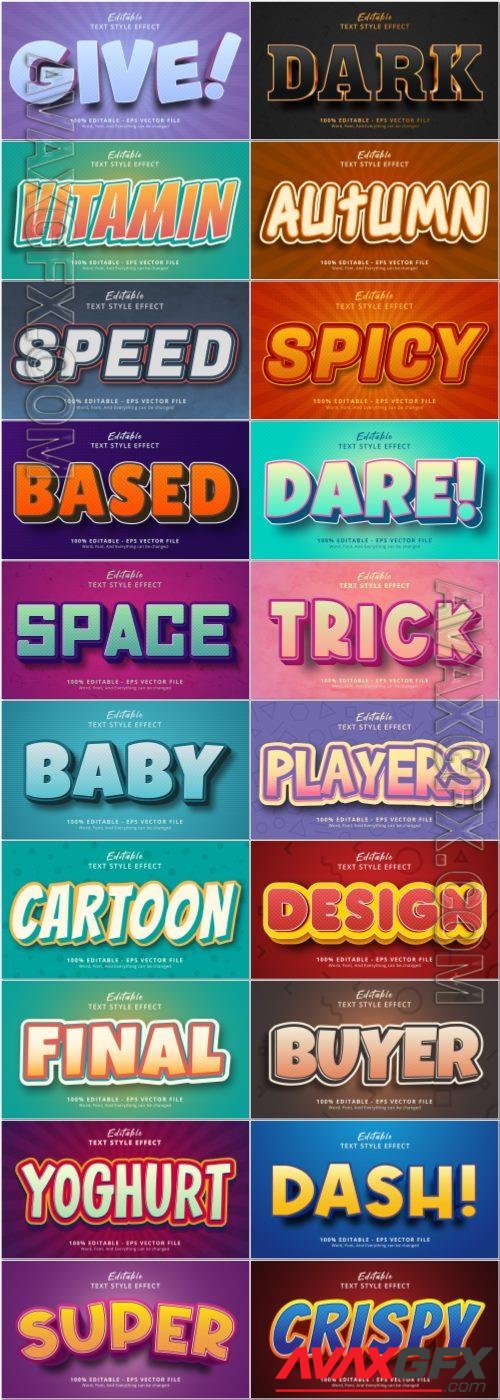 Set 3d editable text style effect vector vol 64