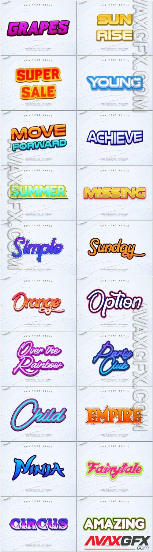 Set 3d editable text style effect vector vol 60