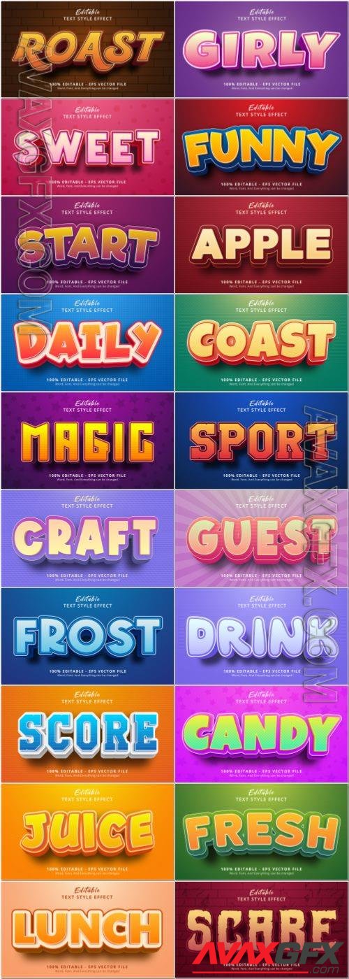 Set 3d editable text style effect vector vol 65