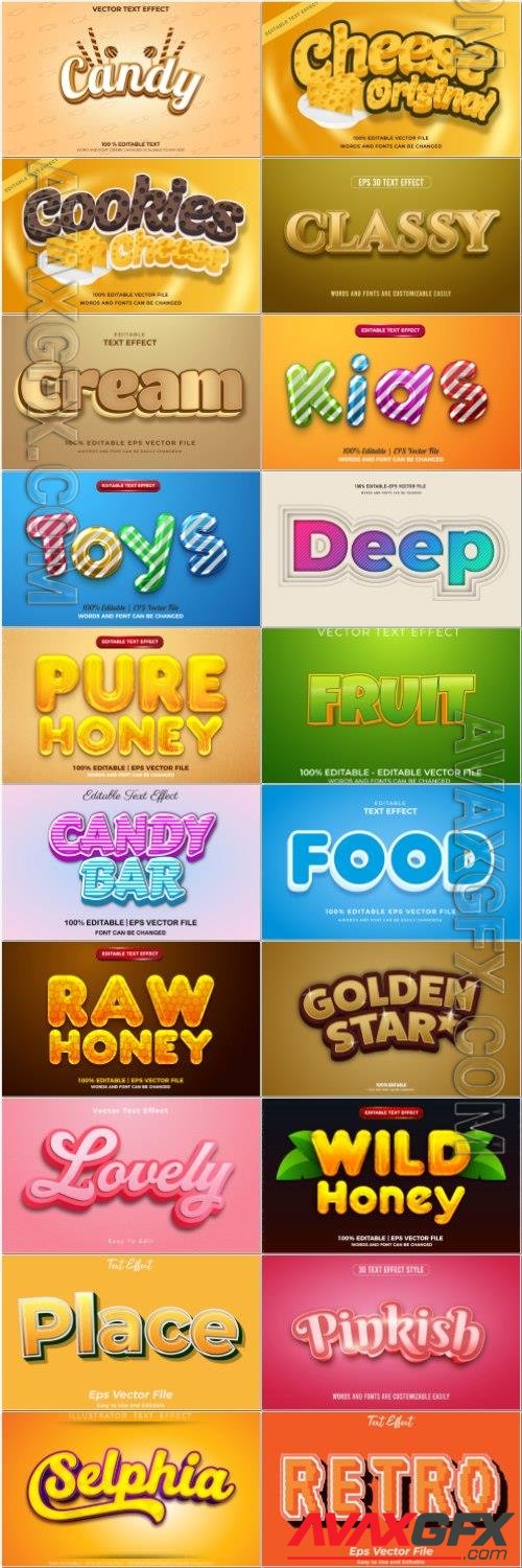 Set 3d editable text style effect vector vol 59