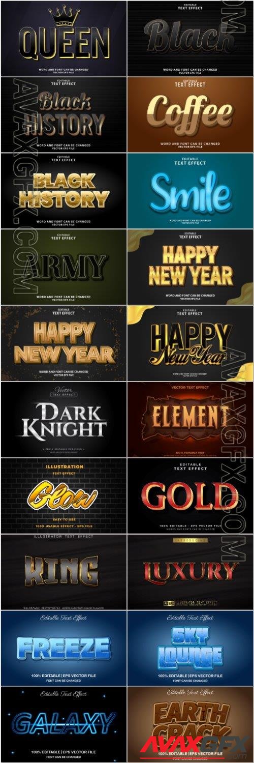 Set 3d editable text style effect vector vol 58