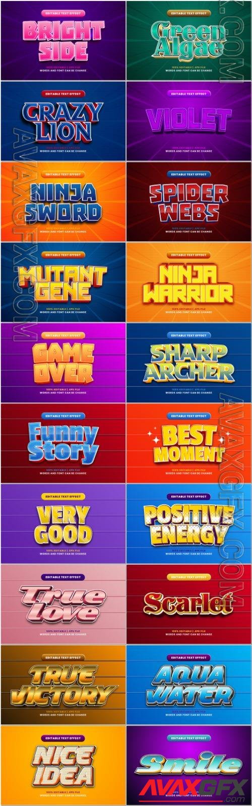 Set 3d editable text style effect vector vol 62