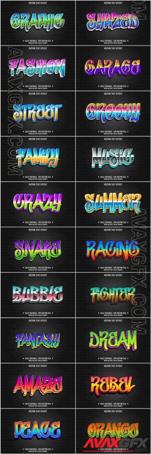 Set 3d editable text style effect vector vol 56