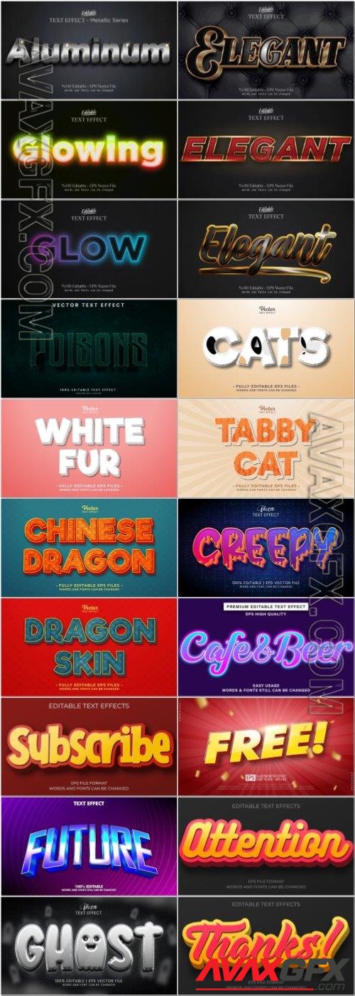 Set 3d editable text style effect vector vol 70