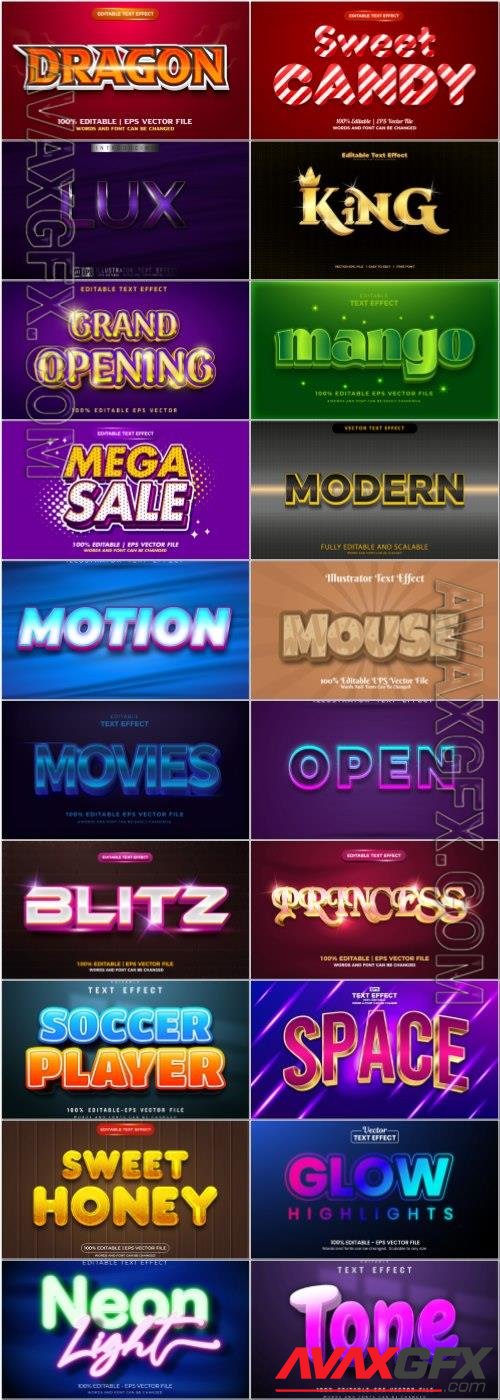 Set 3d editable text style effect vector vol 69