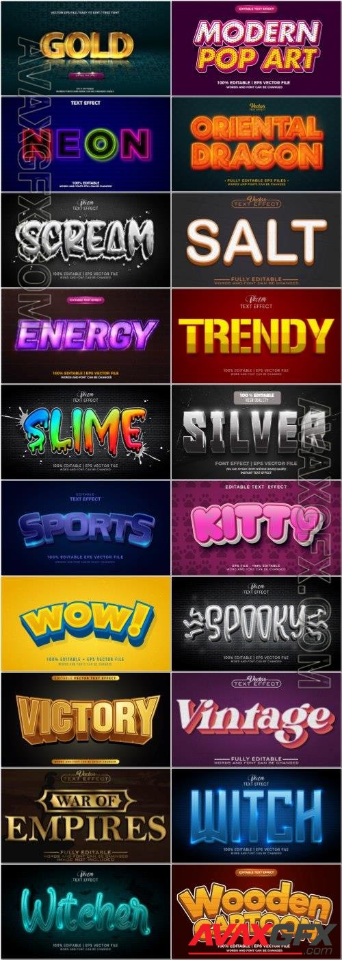 Set 3d editable text style effect vector vol 68