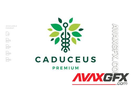 Caduceus Leaf Logo design template