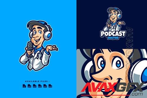 Podcast Medical Doctor Cartoon Mascot Logo