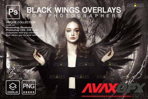 Realistic Black Angel Wings Photoshop Overlays V3 - 1583894