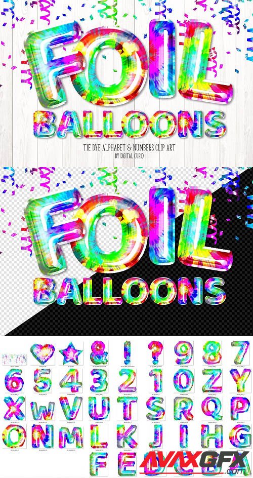 Tie Dye Foil Alphabet Balloons Clipart - 6506920