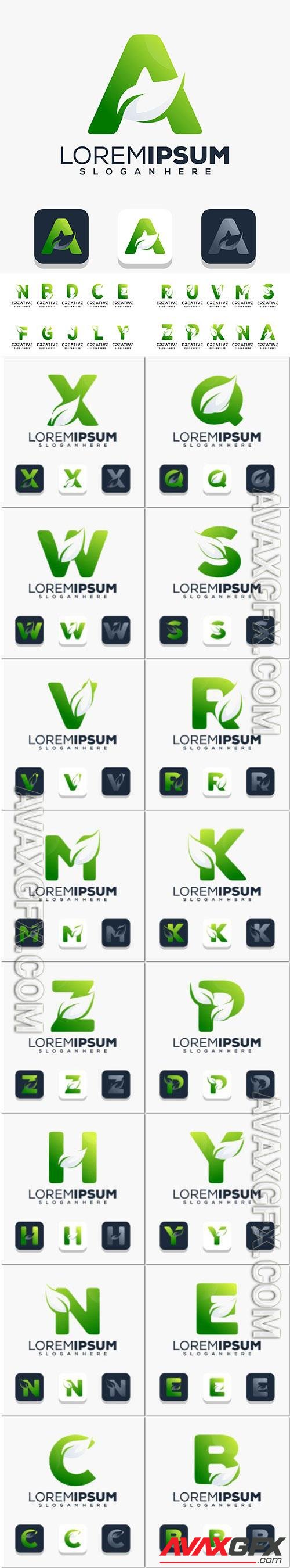 Modern initial letter with leaf logo design Premium Vector