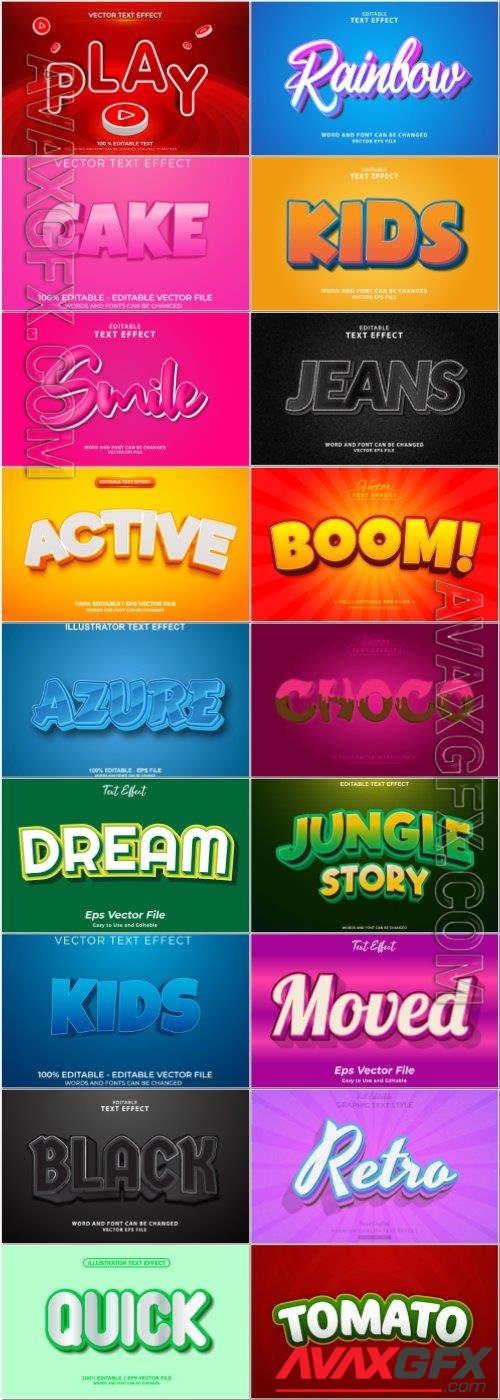 Set 3d editable text style effect vector vol 84