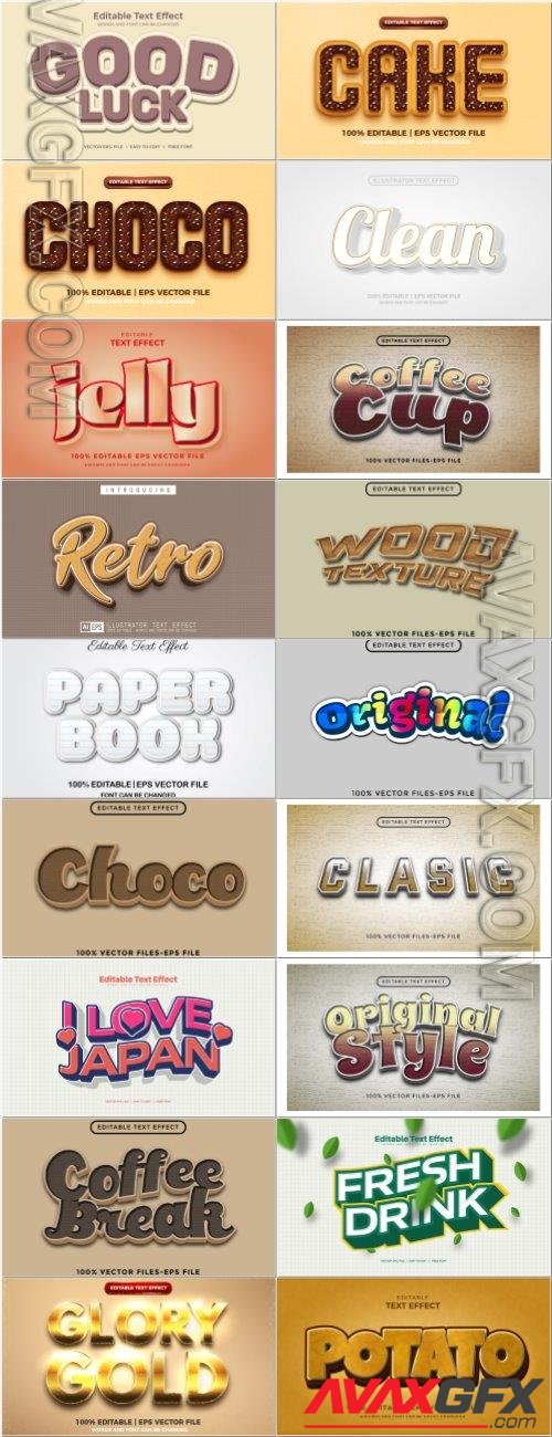 Set 3d editable text style effect vector vol 82