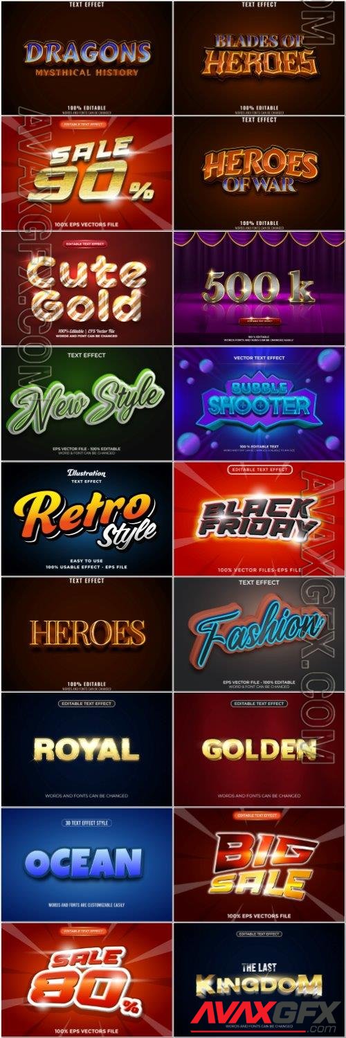 Set 3d editable text style effect vector vol 85