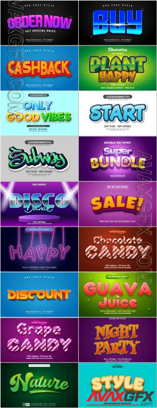 Set 3d editable text style effect vector vol 83