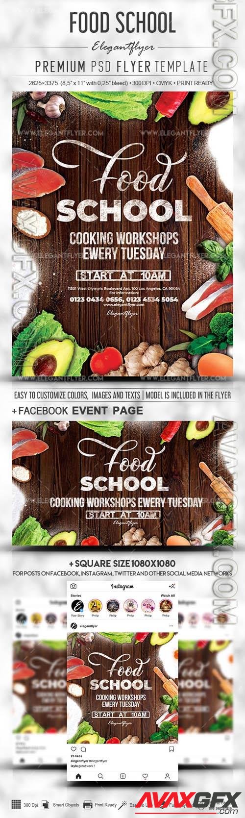 Food School PSD Flyer Template  Facebook Cover Instagram Post